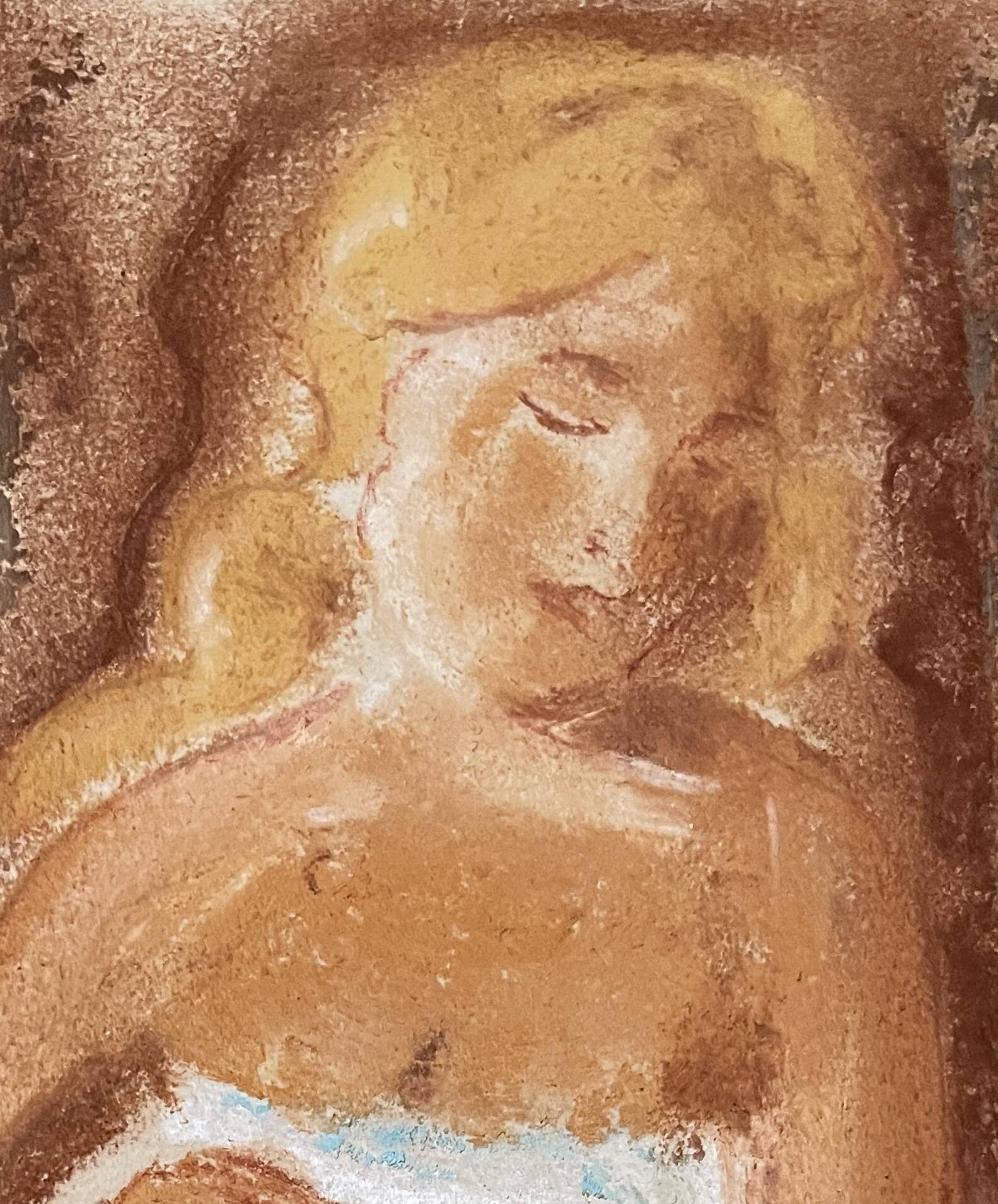 Signed pastel portrait of a woman "the manicurist"