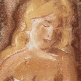Signed pastel painting of a female portrait "The Manicure"