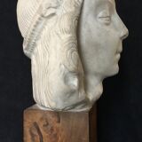 Bronze-middle-aged woman's head in plaster