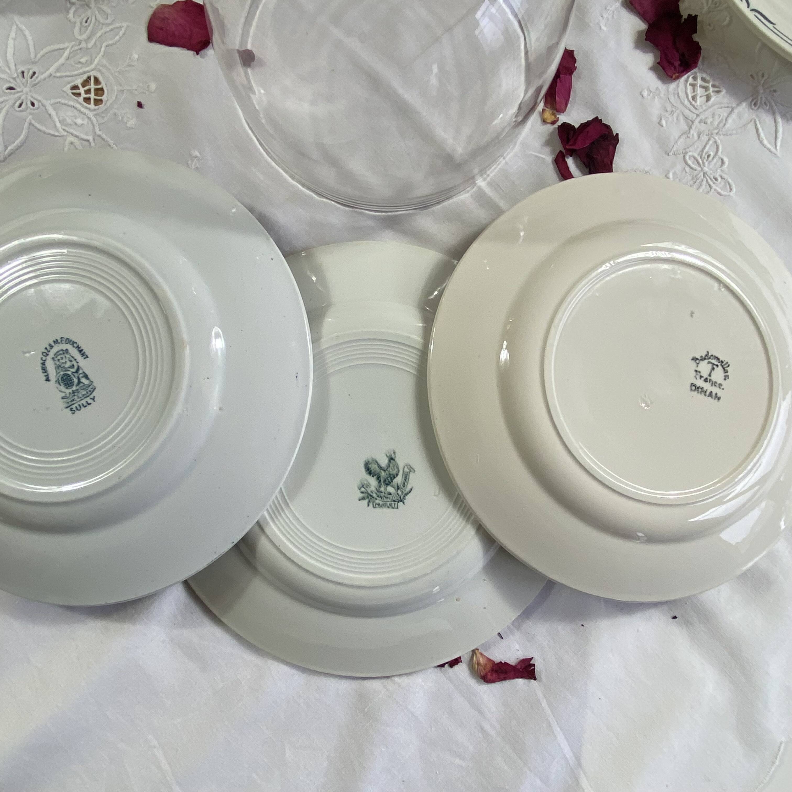 Set of 6 mismatched antique earthenware dinner plates