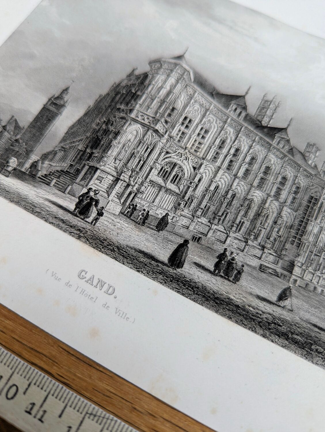 Ghent, Belgium, old engraving, printed in 1841.