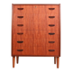 Mid-century modern chest of six drawers, tallboy in teak, Denmark 1960s