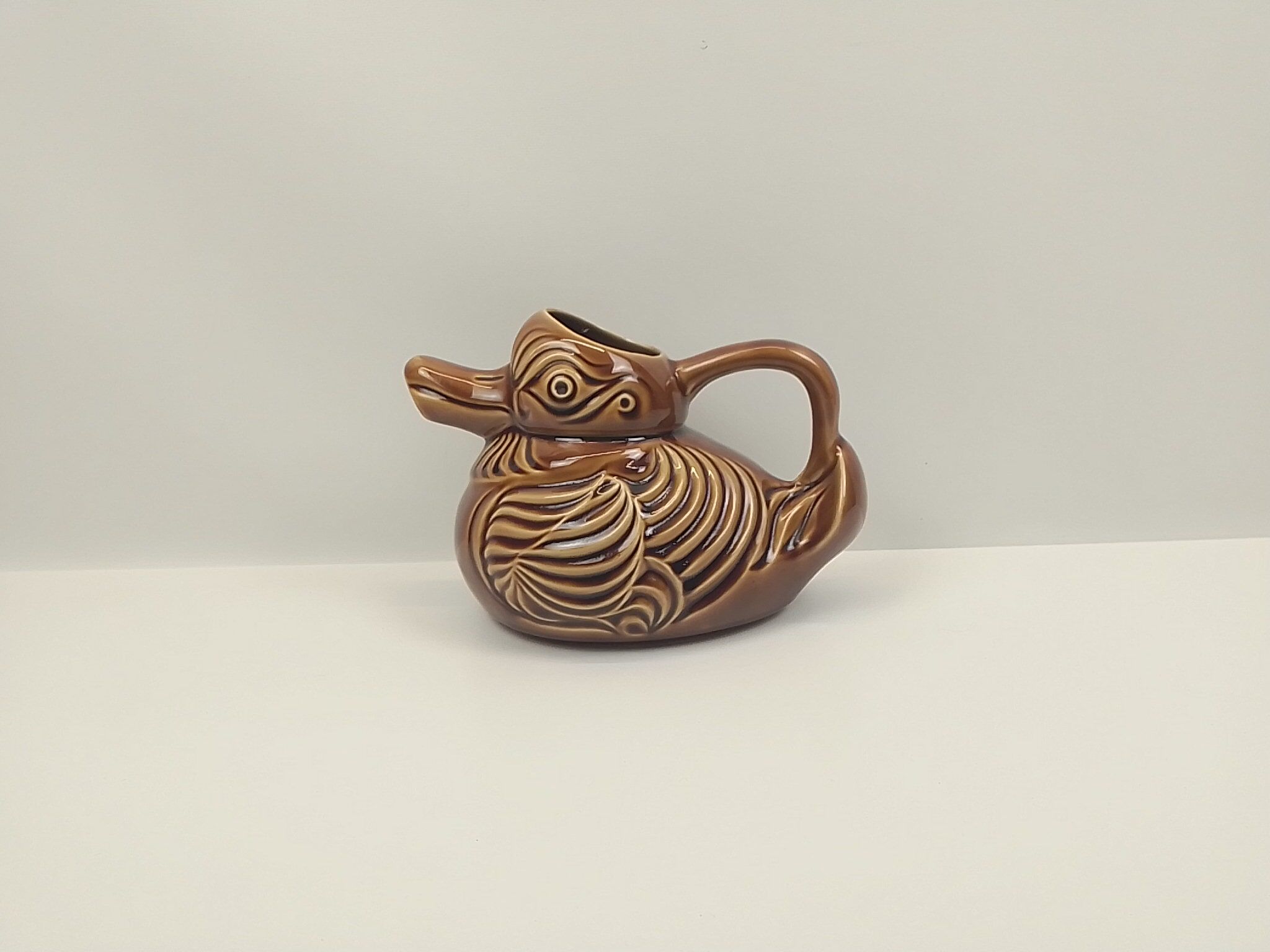 Brown duck-shaped jug in ceramic Sarreguemines