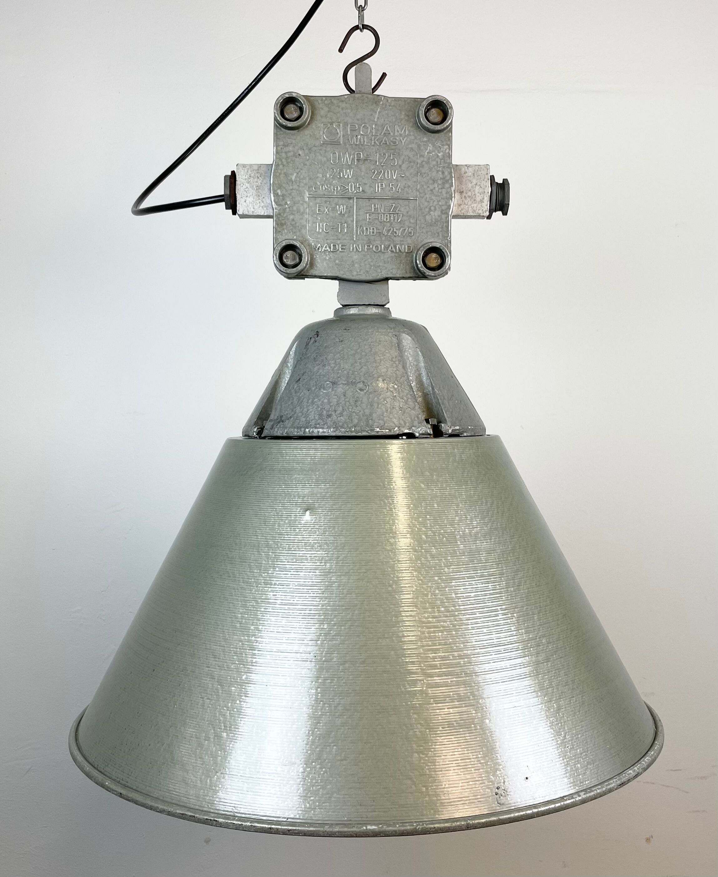 Industrial explosion proof lamp with aluminium shade from polam, 1970s