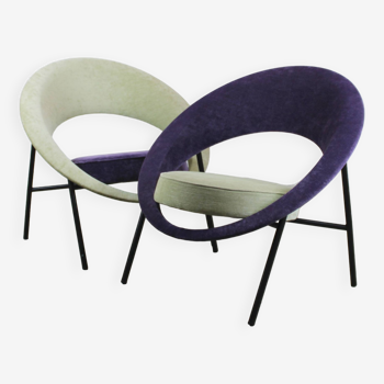 Pair of Burov "44" or "Saturne" armchairs by Geneviève Dangles and Christian Defrance