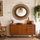 Vintage 1960 sun flower rattan wicker mirror - 68 x 58 cm
