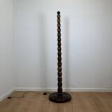 Pied de lampe de sol en bois tourné , 1980