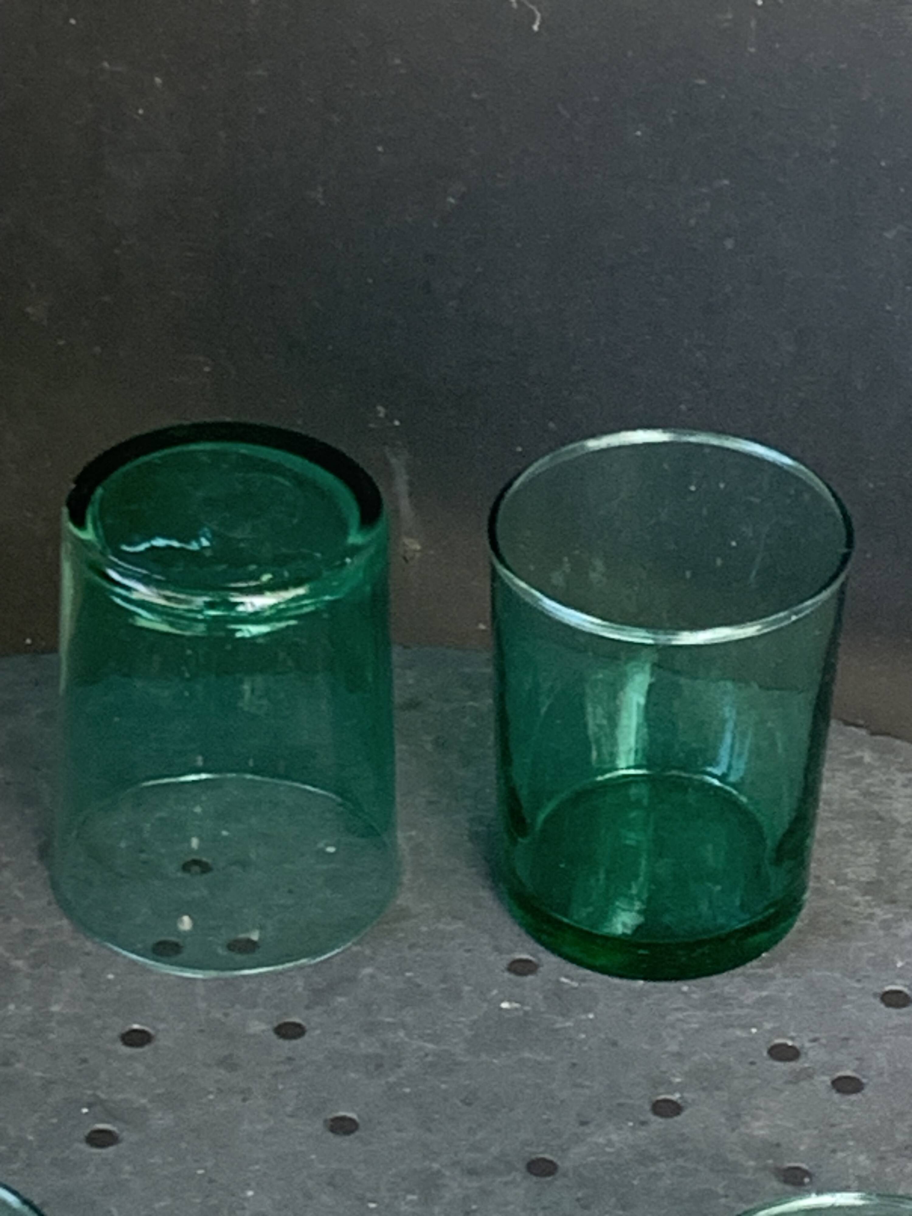 7 verres de couleur verte publicitaire Huile LESIEUR vintage 1970