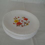 Set de 6 assiettes fleurs orange & jaune Arcopal France Vintage