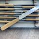 10  Ligeron Paris stainless steel knives with beige horn handle from the 1960s