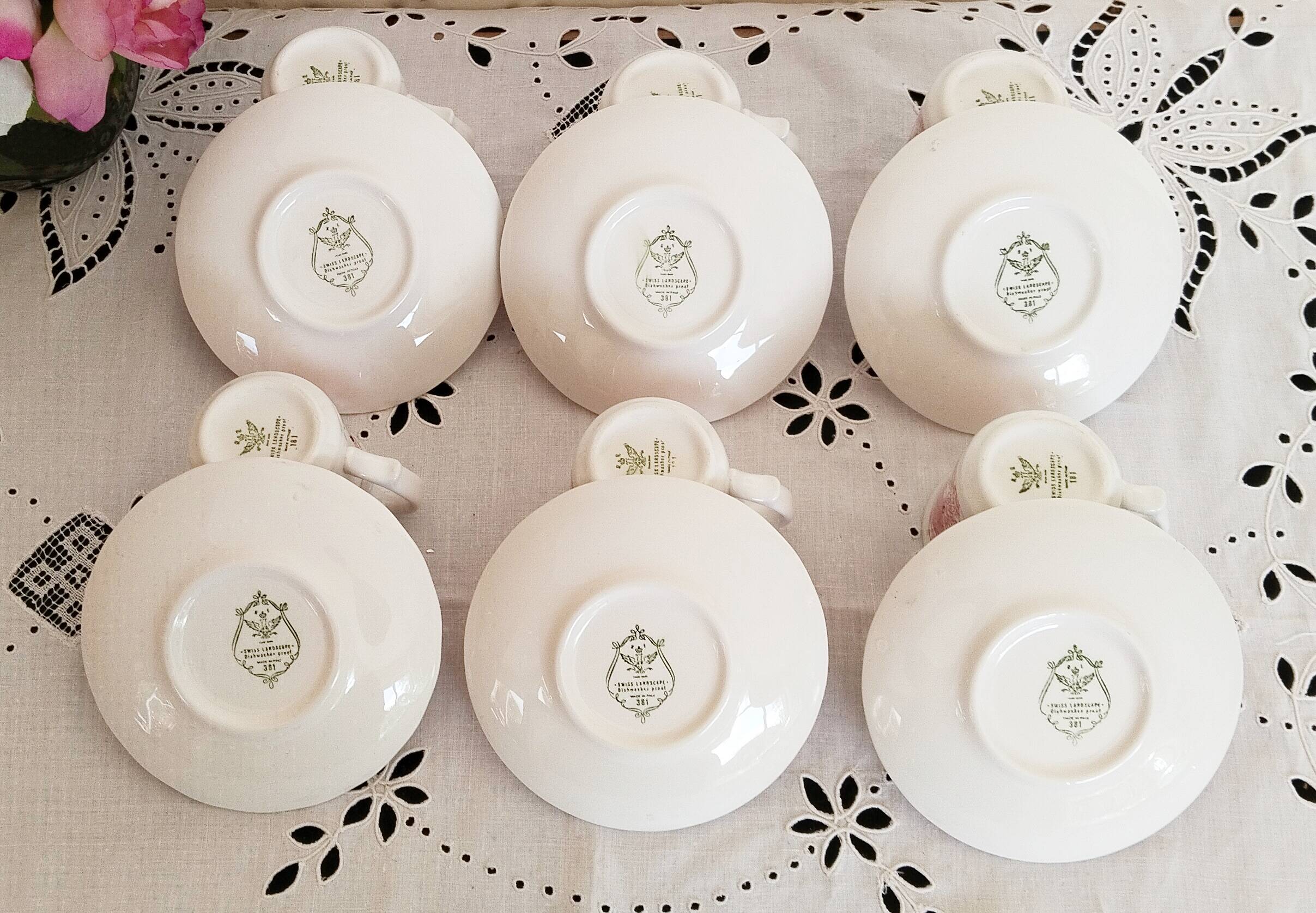 Vintage red earthenware coffee set, Swiss Landscape, Italy