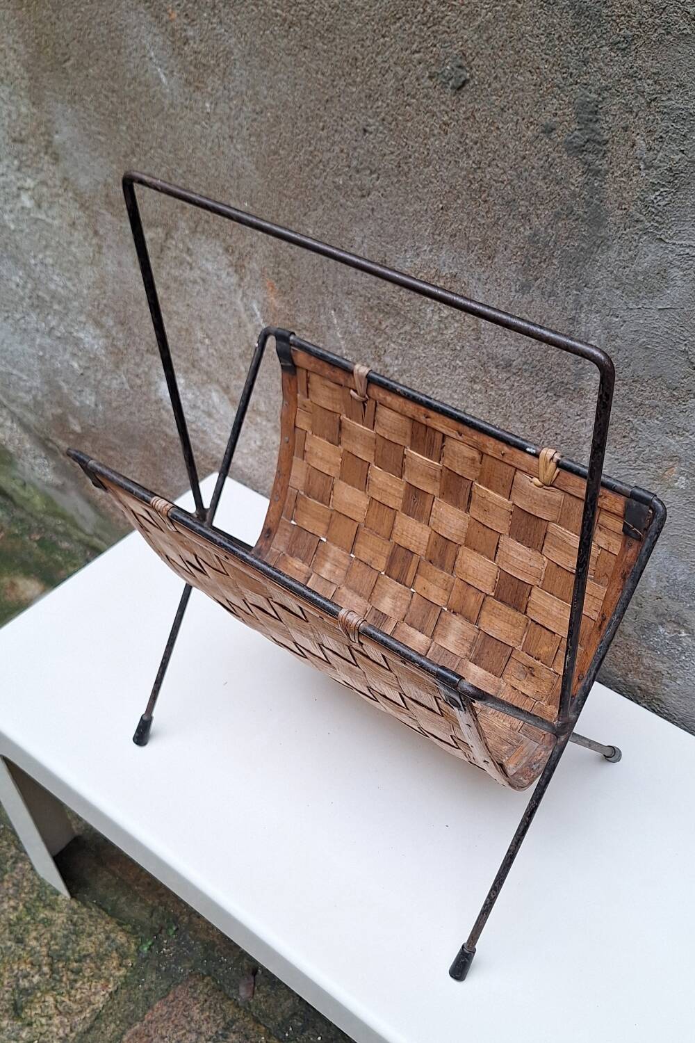 Metal and wood magazine rack