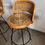 Set of 2 stools swivel rattan 60s