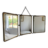 Vintage 1930s barber's triptych mirror, black beveled crystal - 28 x 70 cm