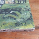 Oil on canvas painting herd of cows in the meadow