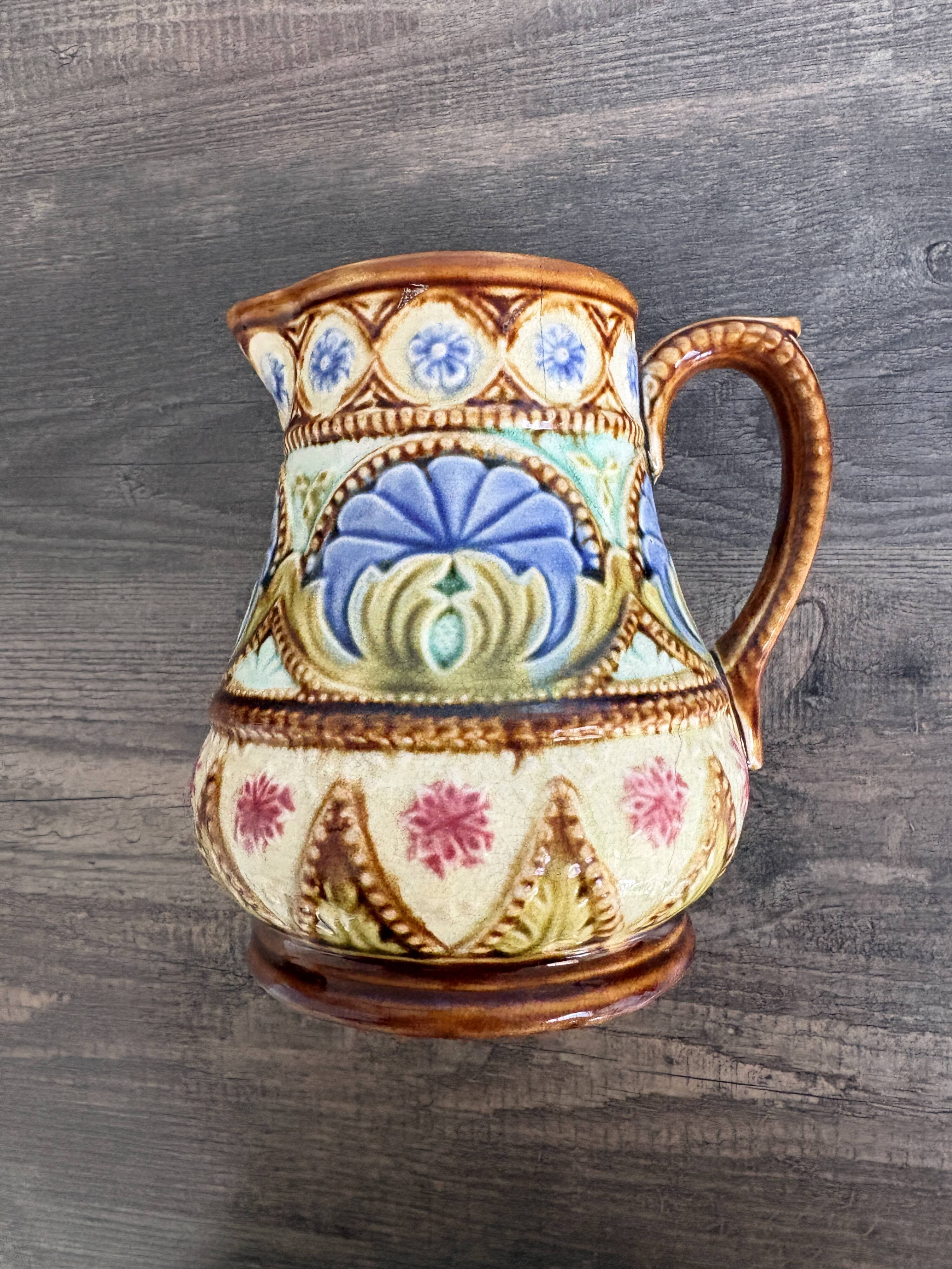 Antique Art Nouveau barbotine jug