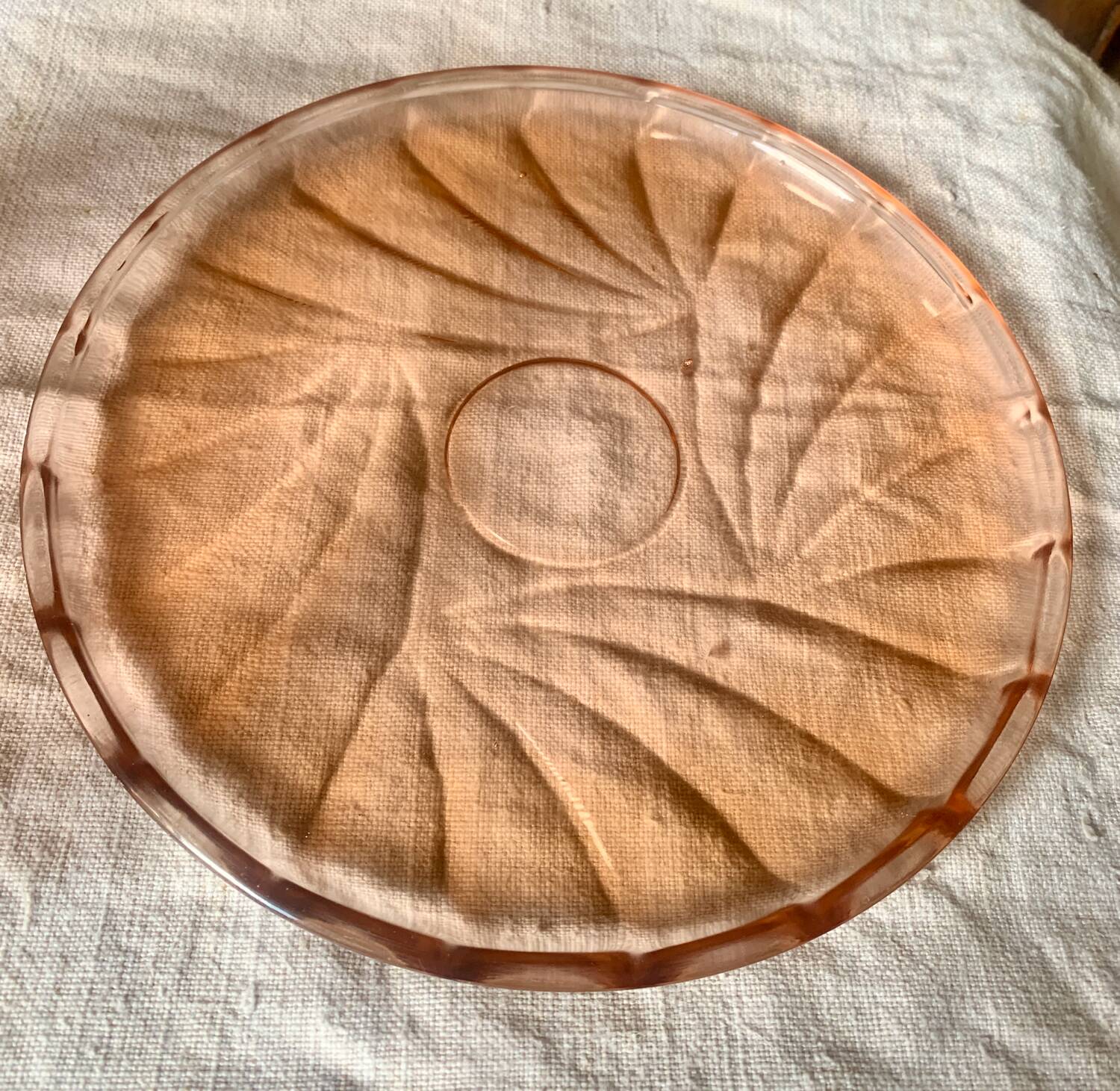 Art Deco pink glass dome cheese plate
