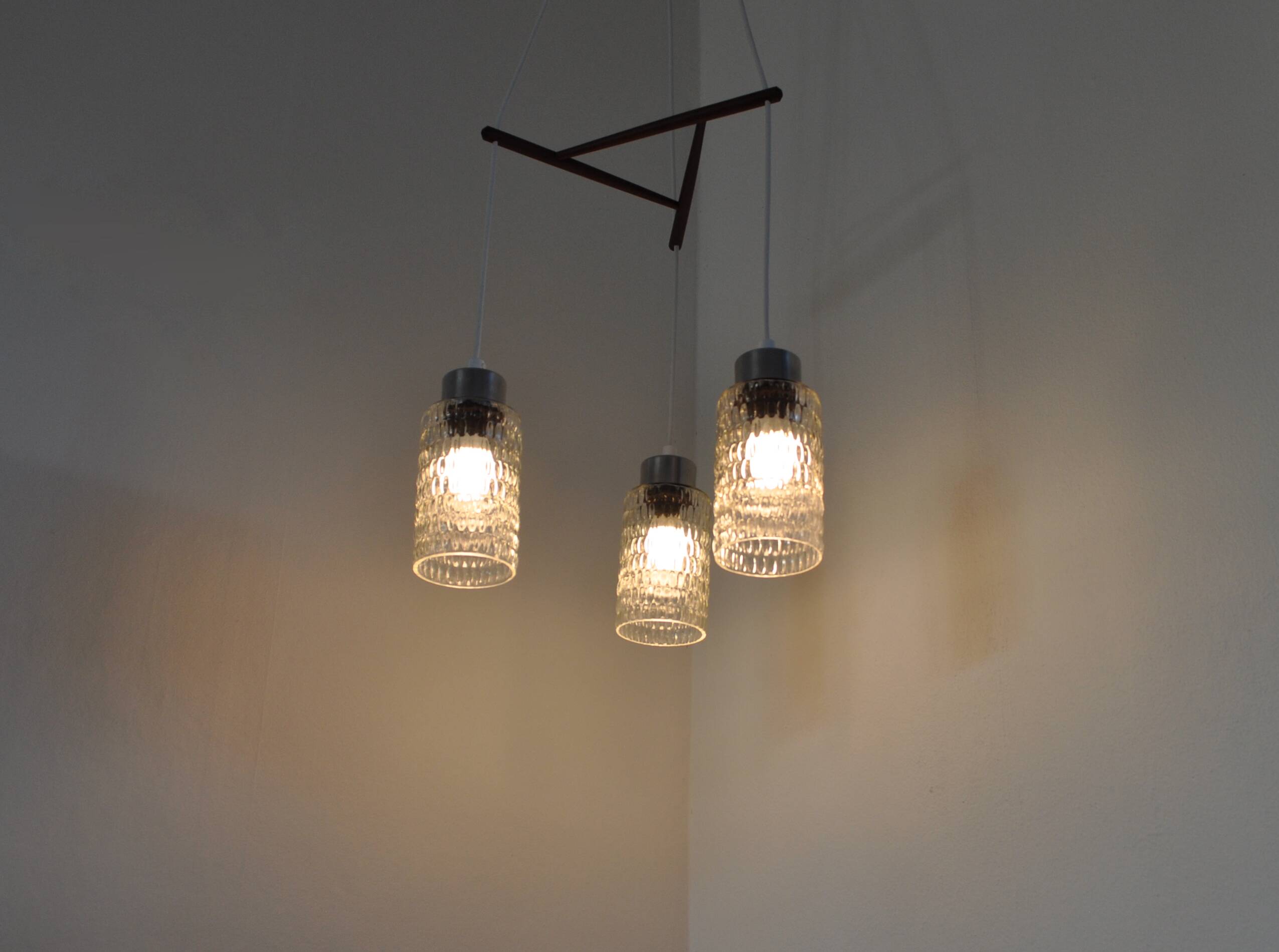 Danish Mid-Century Teak and Glass Ceiling Lamp, 1960s