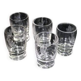 Ensemble de 5 Verres à Liqueur gravés - Art Déco - Années 1940 certifié - French