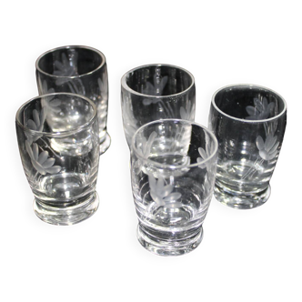 Set of 5 engraved Liqueur Glasses - Art Deco - 1940s certified - French