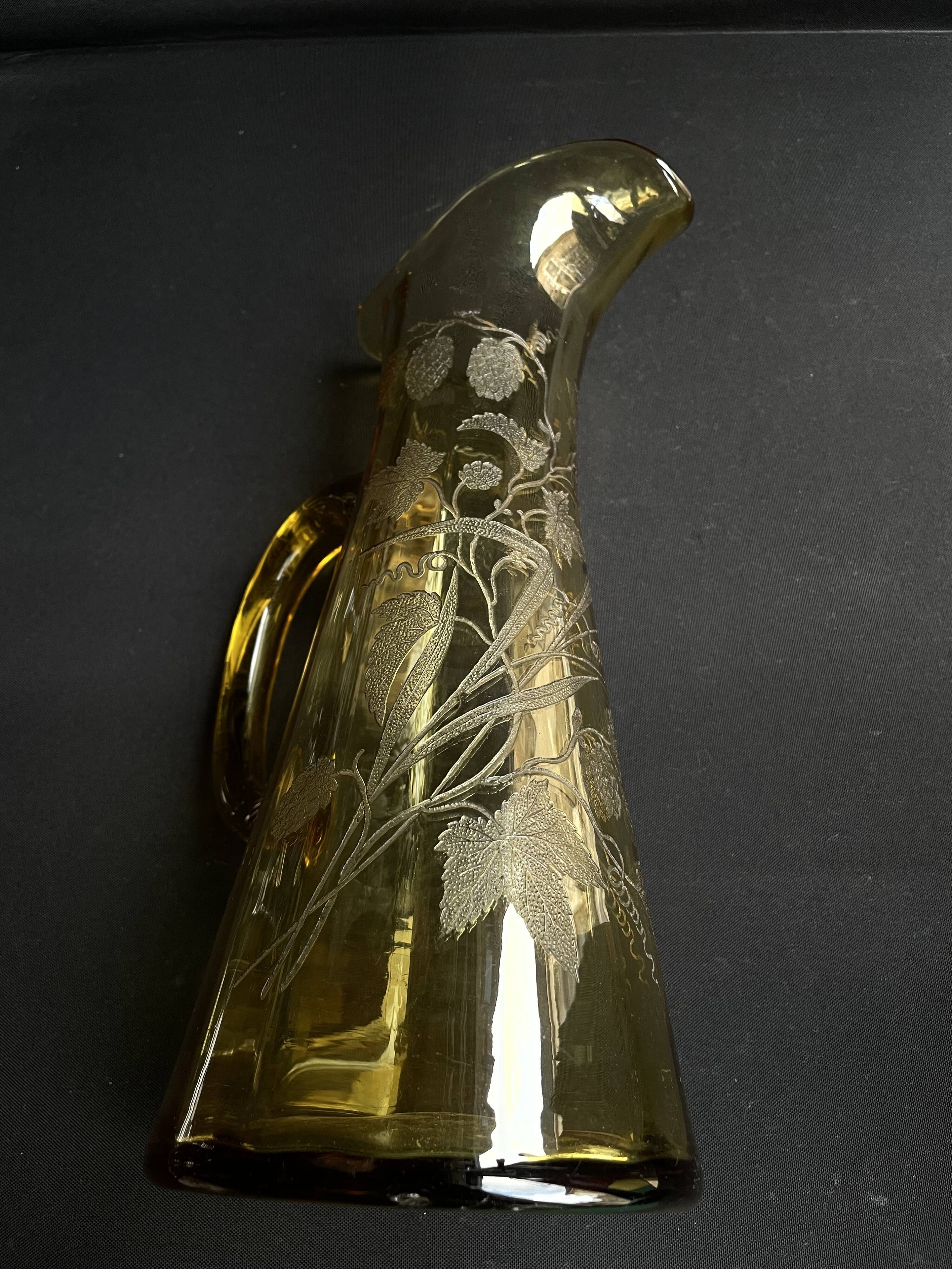 Beer pitcher (can) in engraved ambrino blown glass