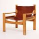 1960s armchair tan saddle leather pine wood swedish