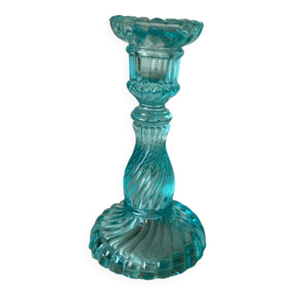 Small blue uraline glass candle holder