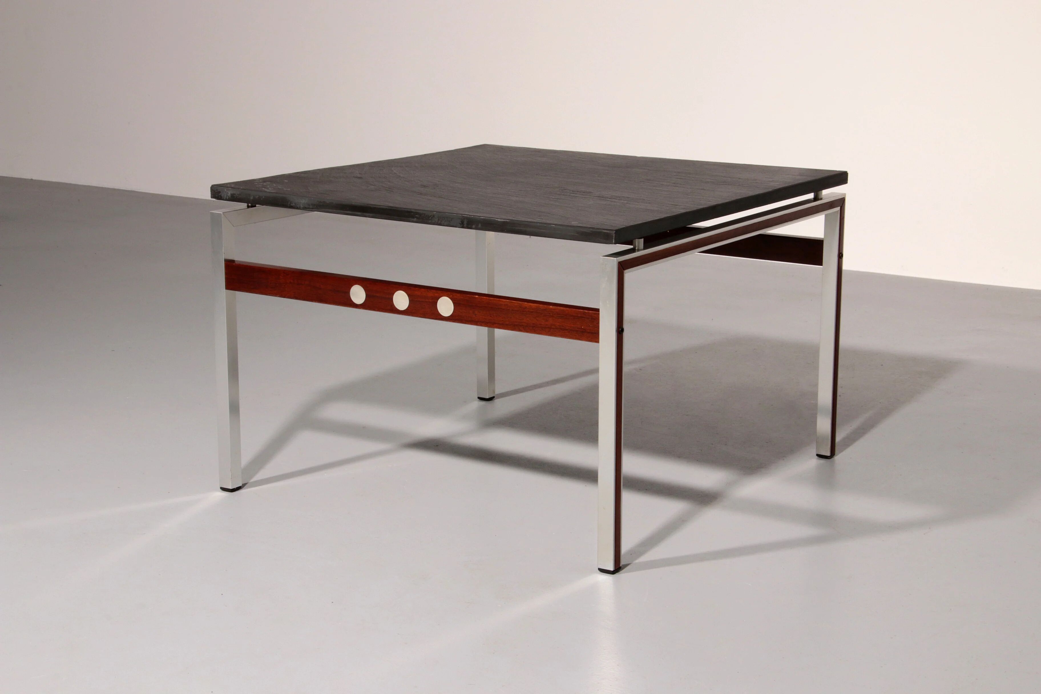 Table basse en ardoise, chrome et bois, 1970 Danemark