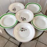 Set of 6 green and pink hollow plates Salins and Niderviller 40s