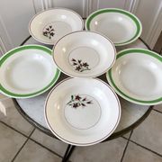 Set of 6 green and pink hollow plates Salins and Niderviller 40s