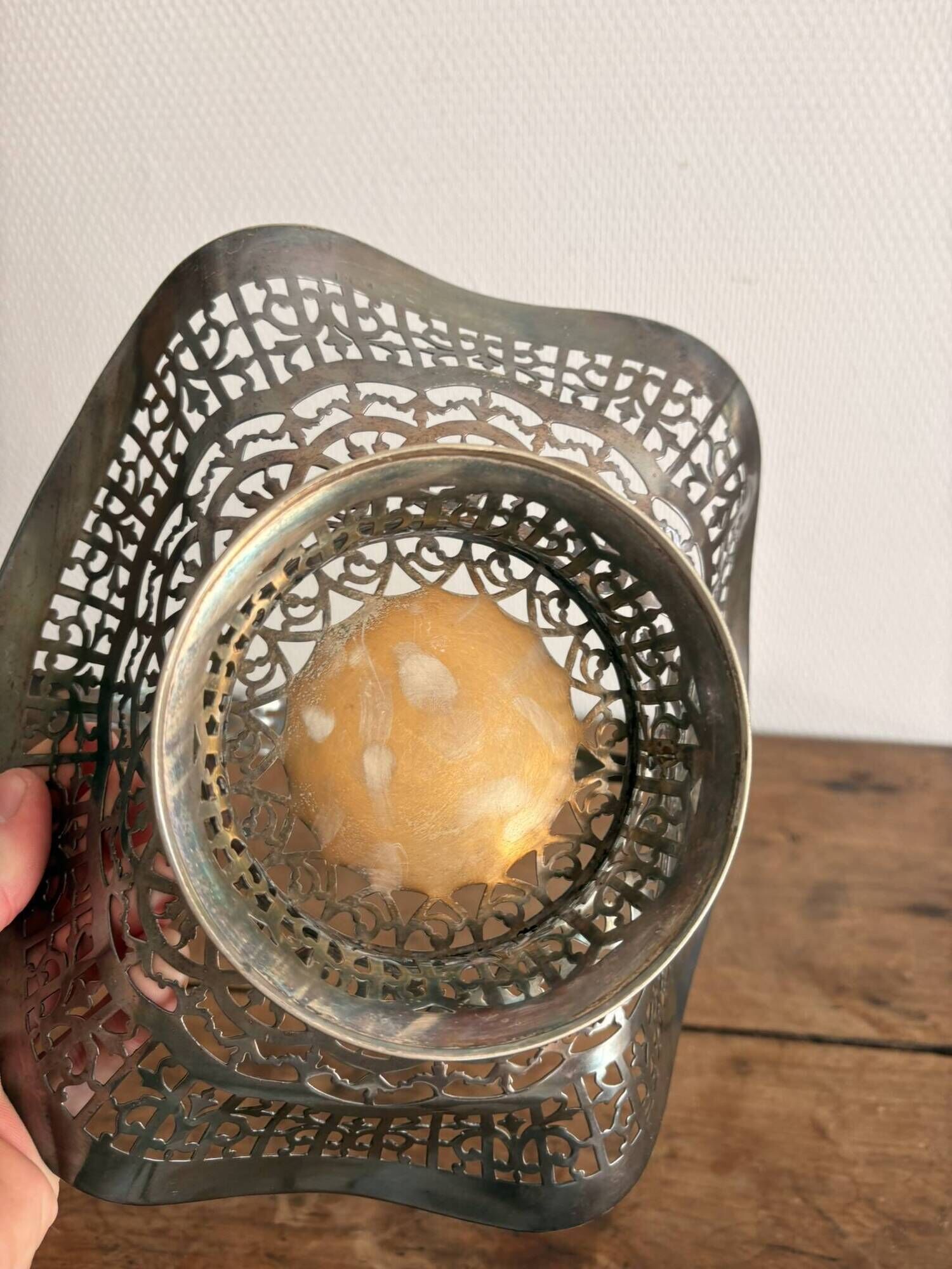Silver Metal Openwork Vintage Art Deco Fruit Basket