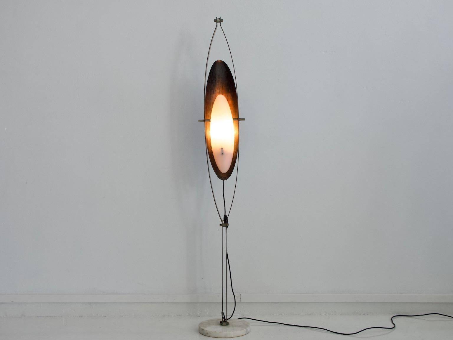 White plexiglass, steel and copper floor lamp by Goffredo Reggiani.