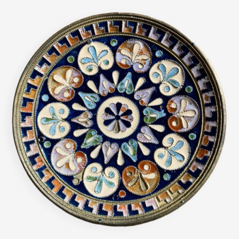 Coupelle Byzantine G. Halkides en émaux cloisonnés sur bronze & cuivre motifs en rosace