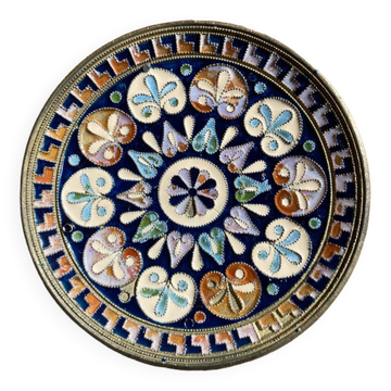 Coupelle Byzantine G. Halkides en émaux cloisonnés sur bronze & cuivre motifs en rosace