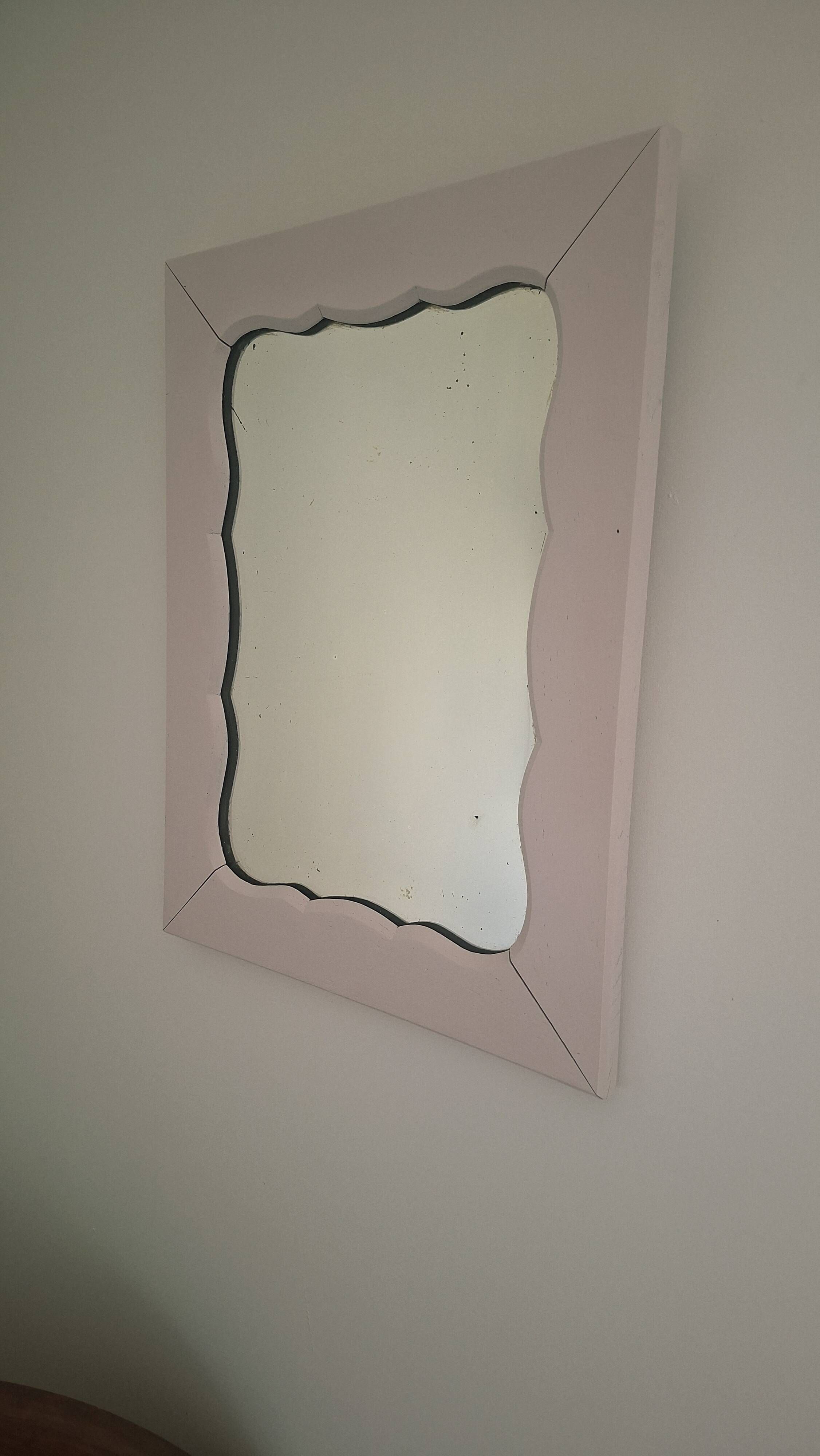 Miroir mural rectangulaire Milieu XX's cadre Rose Poudrée