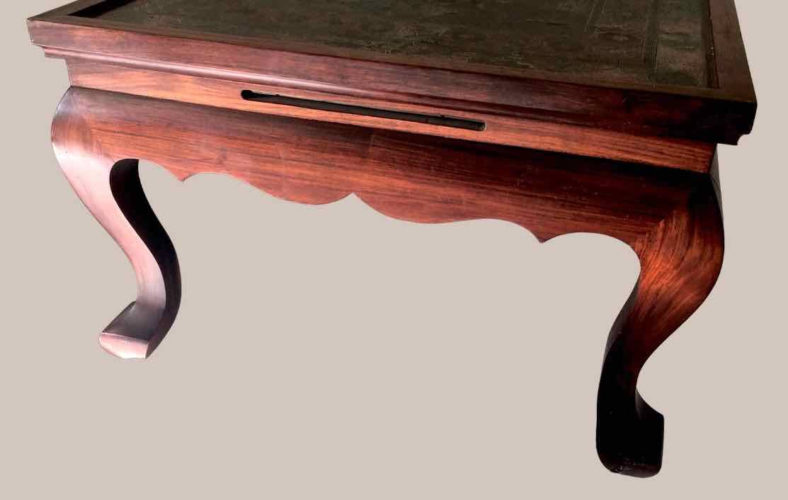 Chinese coffee table 1950 teak and painted parchment