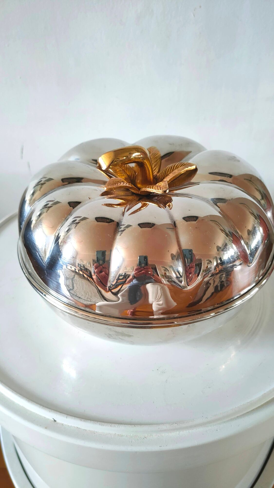 Ice cube bucket pumpkin silver metal design 70s