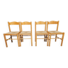Set of 4 vintage pine and rush chairs