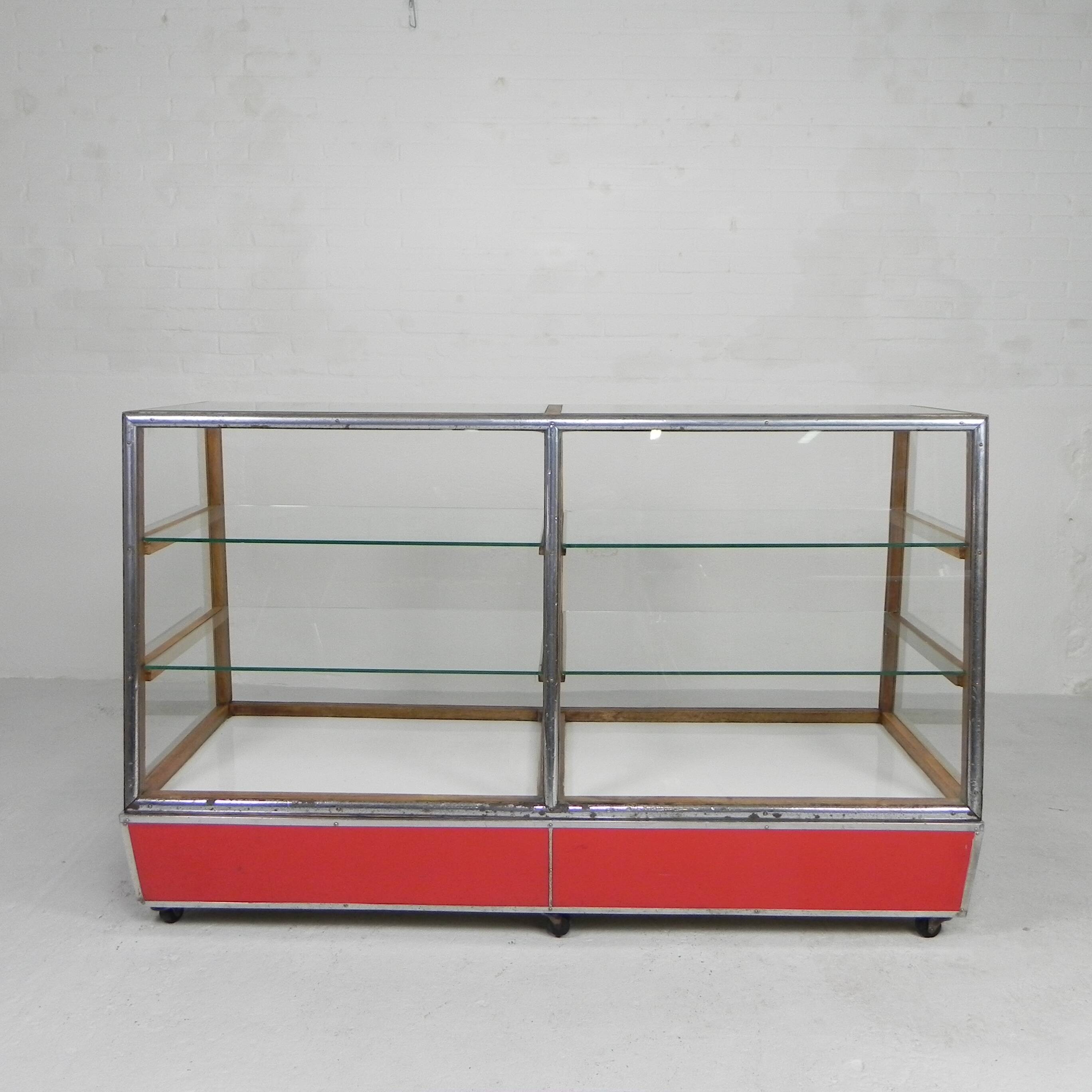 Vintage bakery display case, counter on castors 1950s