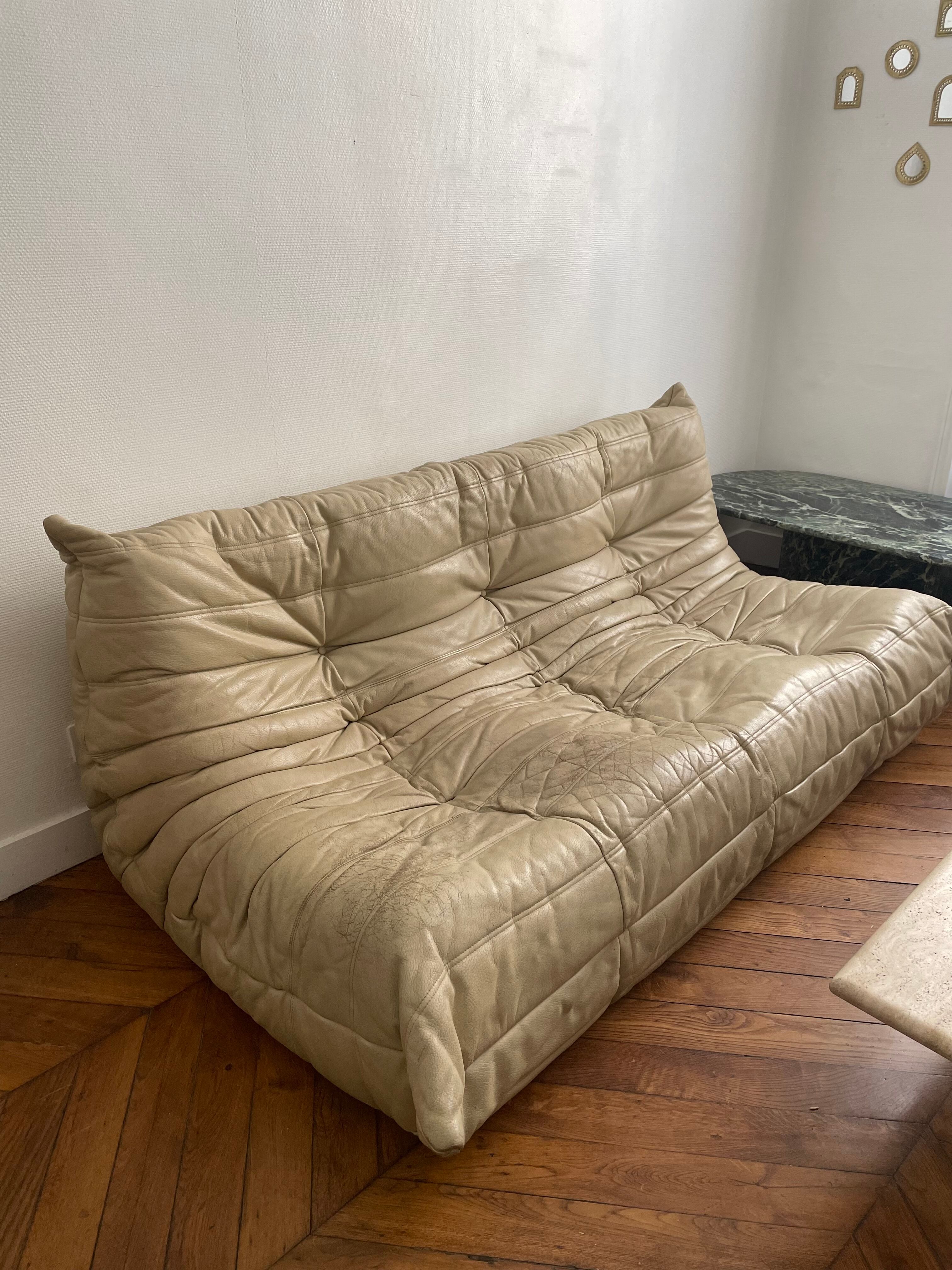 Sofa bench 3 places Togo by Michel Ducaroy edition Ligne Roset vintage