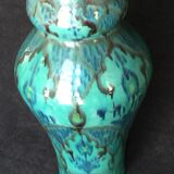 Enamelled ceramic vase, with a flaming blue-green décor
