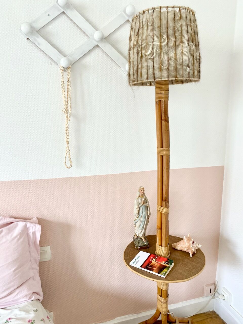 Vintage rattan bedside table floor lamp