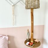Vintage rattan bedside table floor lamp