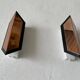 Pair of French wall lights with geometric design in copper, 1960, France.