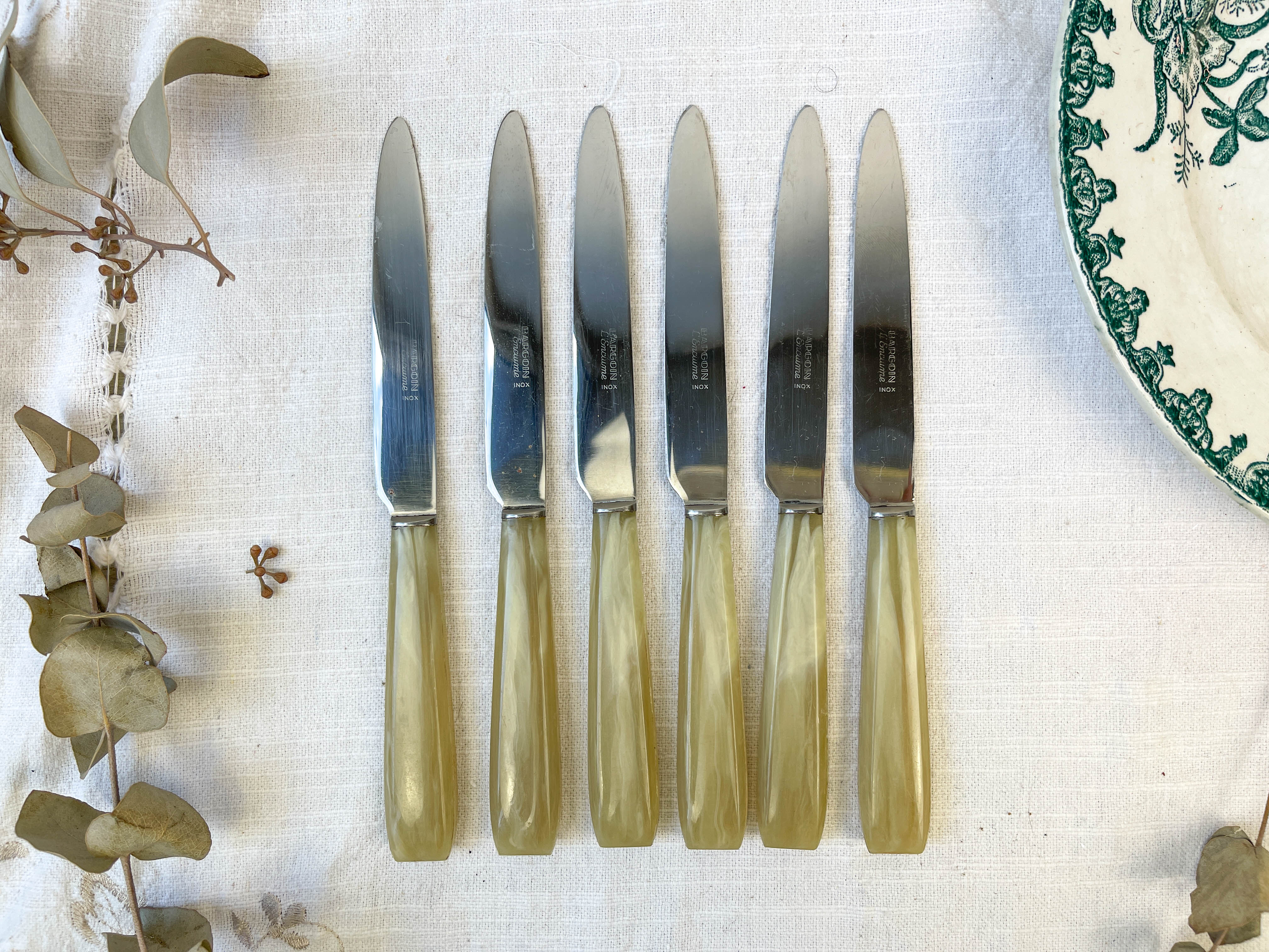 6 bakelite knives vintage oven "bagouin l'enclume"
