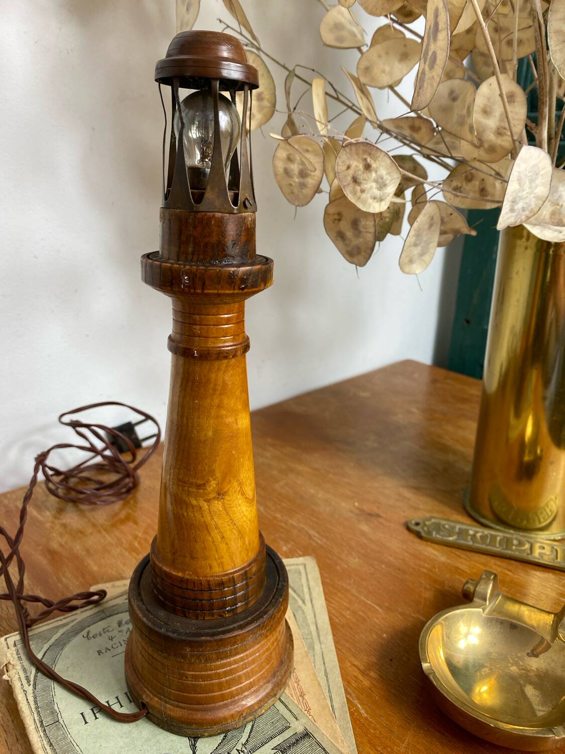 Vintage wooden marine lighthouse lamp