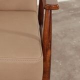 Scandinavian Lounge Chair Vege Leather Beige Classic Design Walnut Color Wo