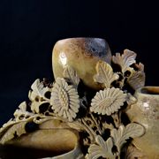 Chinese soapstone or steatite inkwell vase with floral decoration, late 19th century