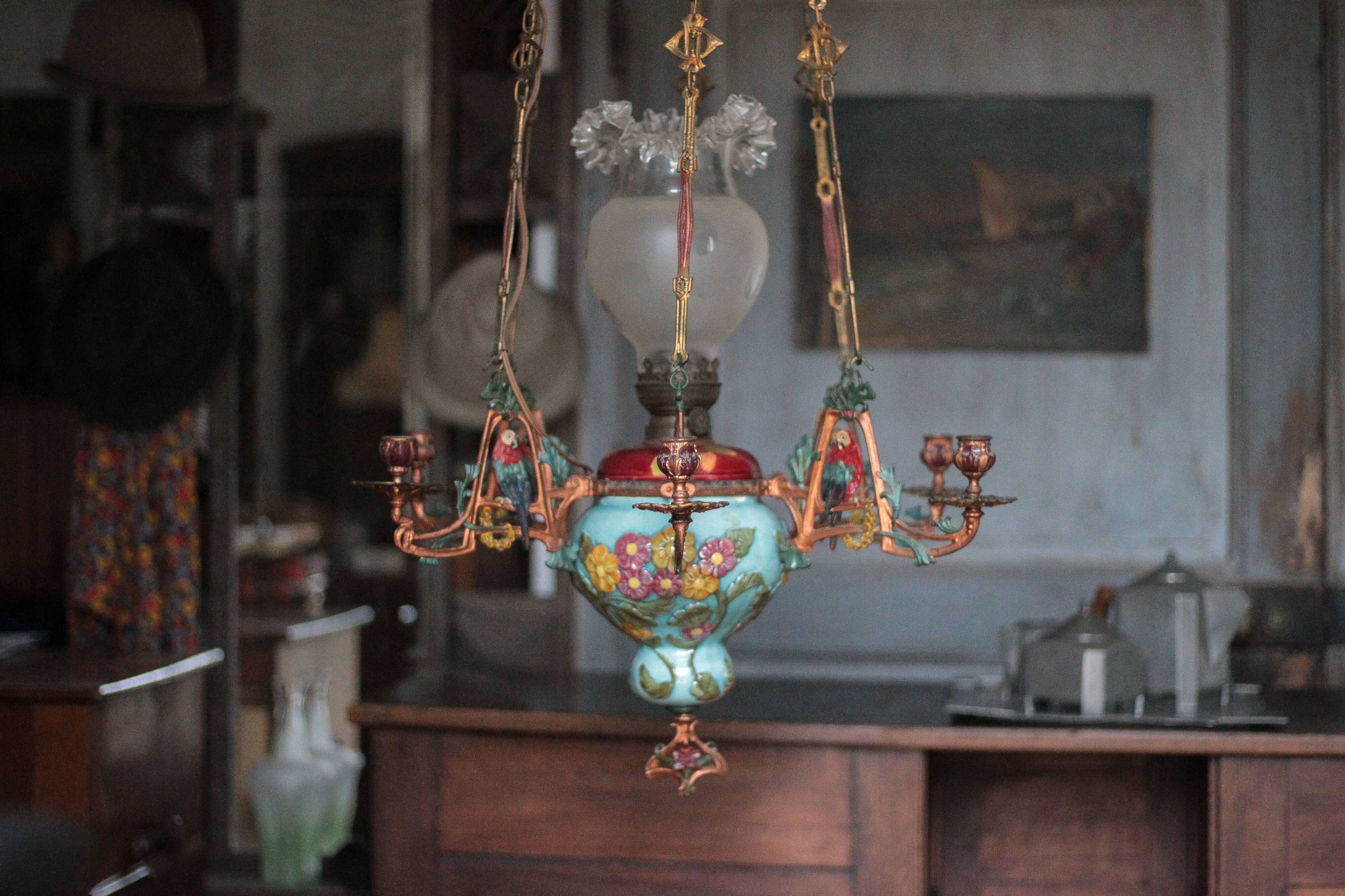 Antique bronze Napoleon III pendant light, 19th century ceiling lamp