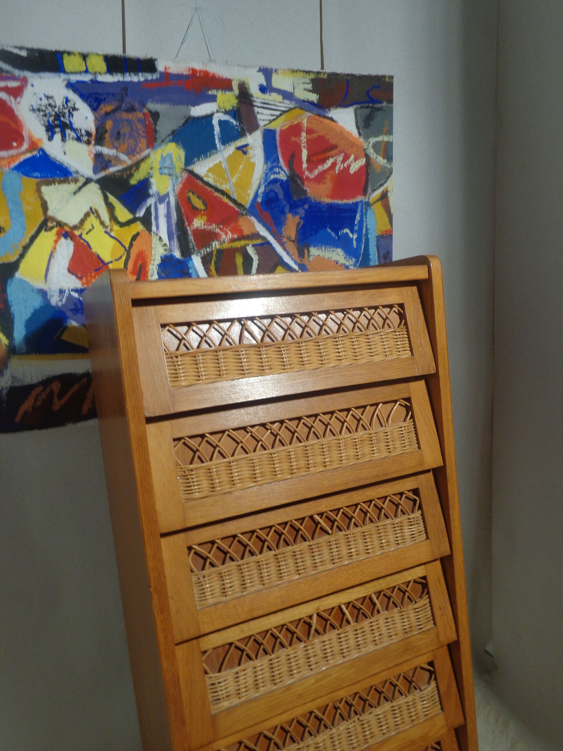 Chest of drawers vintage wood and rattan of the 50 feet compass